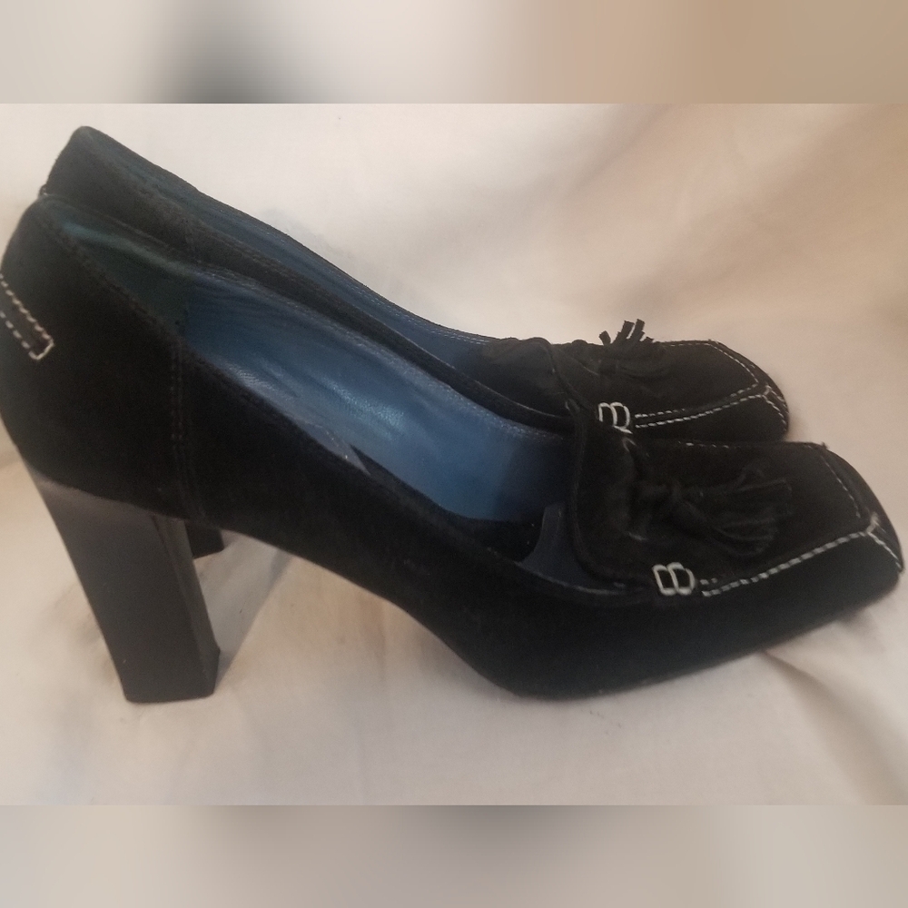 Via Spiga womens leather black suede heel shoe size 8 made Italy